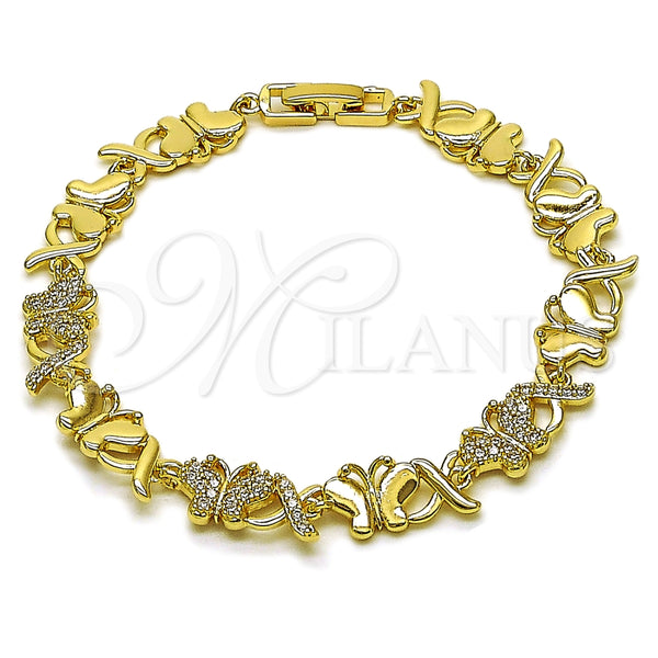 Pulsera Elegante 03.266.0061.08 Oro Laminado, Diseño de Besos y Abrazos y Mariposa, con Blanca Zirconia Cubica, Pulido, Tono Dorado (Thickness, 8 Inches Length)