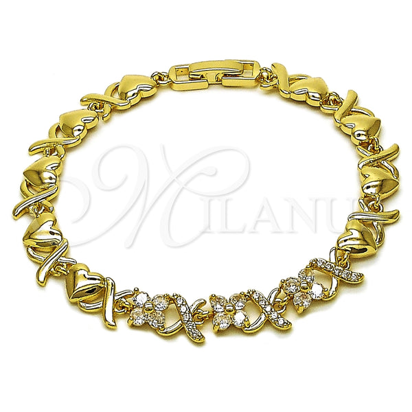 Pulsera Elegante 03.266.0062.07 Oro Laminado, Diseño de Besos y Abrazos y Corazón, con Blanca Zirconia Cubica, Pulido, Tono Dorado (08 MM Thickness, 8 Inches Length)