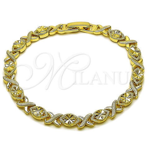 Pulsera Solida 03.213.0422.07 Oro Laminado, Diseño de Besos y Abrazos, Diamantado, Dorado