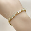 Pulsera Solida 03.213.0422.07 Oro Laminado, Diseño de Besos y Abrazos, Diamantado, Tono Dorado (Thickness, 7 Inches Length)