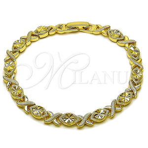Pulsera Solida 03.213.0422.07 Oro Laminado, Diseño de Besos y Abrazos, Diamantado, Tono Dorado (Grosor 05.8 MM, 7 Pulgadas de Largo)
