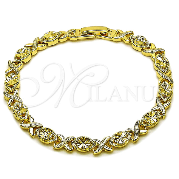 Pulsera Solida 03.213.0422.07 Oro Laminado, Diseño de Besos y Abrazos, Diamantado, Tono Dorado (Thickness, 7 Inches Length)