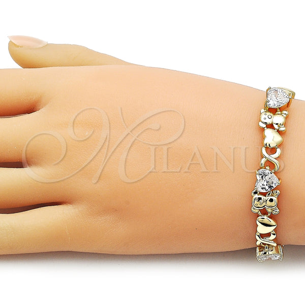 Pulsera Elegante 03.213.0423.07 Oro Laminado, Diseño de Besos y Abrazos y Corazón, con Blanca Zirconia Cubica, Pulido, Tono Dorado (10 MM Thickness, 7 Inches Length)