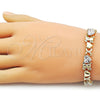 Pulsera Elegante 03.213.0423.07 Oro Laminado, Diseño de Besos y Abrazos y Corazón, con Blanca Zirconia Cubica, Pulido, Tono Dorado (10 MM Thickness, 7 Inches Length)