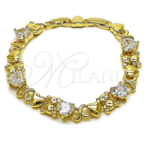 Pulsera Elegante 03.213.0423.07 Oro Laminado, Diseño de Besos y Abrazos y Corazón, con Blanca Zirconia Cubica, Pulido, Tono Dorado (10 MM Thickness, 7 Inches Length)