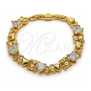 Pulsera Elegante 03.213.0423.07 Oro Laminado, Diseño de Besos y Abrazos y Corazón, con Blanca Zirconia Cubica, Pulido, Tono Dorado (10 MM Thickness, 7 Inches Length)