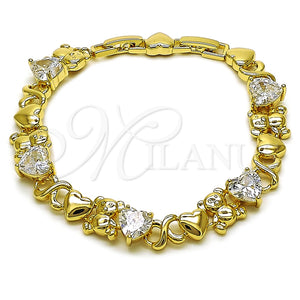 Pulsera Elegante 03.213.0423.07 Oro Laminado, Diseño de Besos y Abrazos y Corazón, con Blanca Zirconia Cubica, Pulido, Tono Dorado (10 MM Thickness, 7 Inches Length)