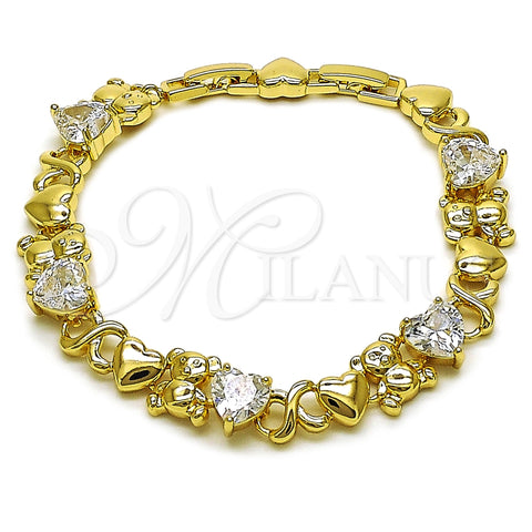 Pulsera Elegante 03.213.0423.07 Oro Laminado, Diseño de Besos y Abrazos y Corazón, con Blanca Zirconia Cubica, Pulido, Tono Dorado (10 MM Thickness, 7 Inches Length)