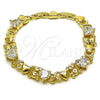 Pulsera Elegante 03.213.0423.07 Oro Laminado, Diseño de Besos y Abrazos y Corazón, con Blanca Zirconia Cubica, Pulido, Tono Dorado (10 MM Thickness, 7 Inches Length)