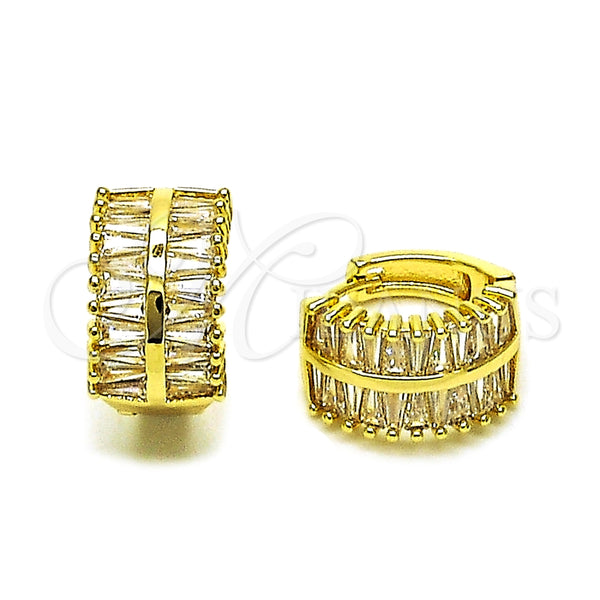 Argolla Huggie 02.237.0053.16 Oro Laminado, Diseño de Baguette, con Zirconia Cubica Blanca, Pulido, Tono Dorado