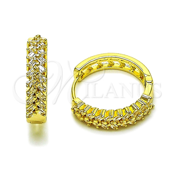 Argolla Huggie 02.237.0054.20 Oro Laminado, Diseño de Baguette, con Blanca Zirconia Cubica, Pulido, Tono Dorado