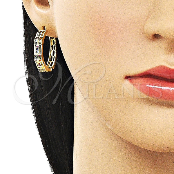 Argolla Huggie 02.237.0060.25 Oro Laminado, con Multicolor Micro Pave, Pulido, Tono Dorado