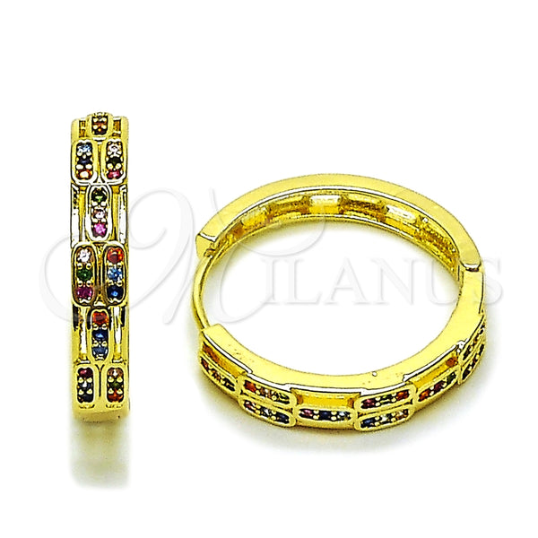 Argolla Huggie 02.237.0060.25 Oro Laminado, con Multicolor Micro Pave, Pulido, Tono Dorado