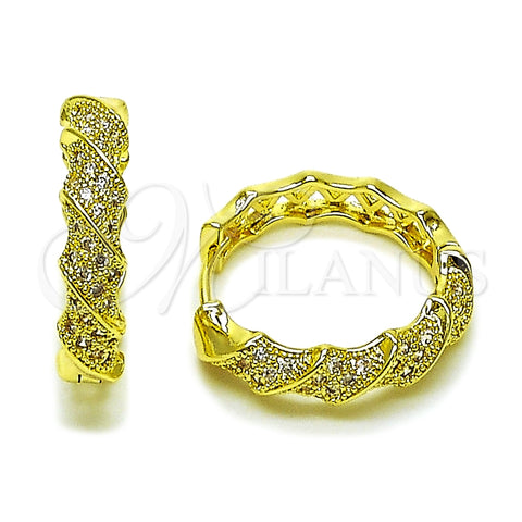 Argolla Huggie 02.195.0162.25 Oro Laminado, Diseño de Torcido, con Blanca Micro Pave, Pulido, Tono Dorado