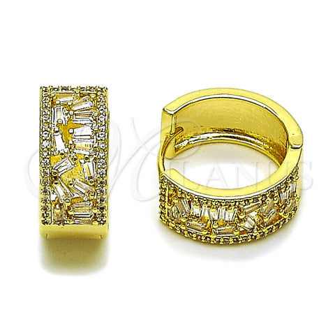 Argolla Huggie 02.237.0064.20 Oro Laminado, Diseño de Baguette, con Blanca Zirconia Cubica, Pulido, Tono Dorado