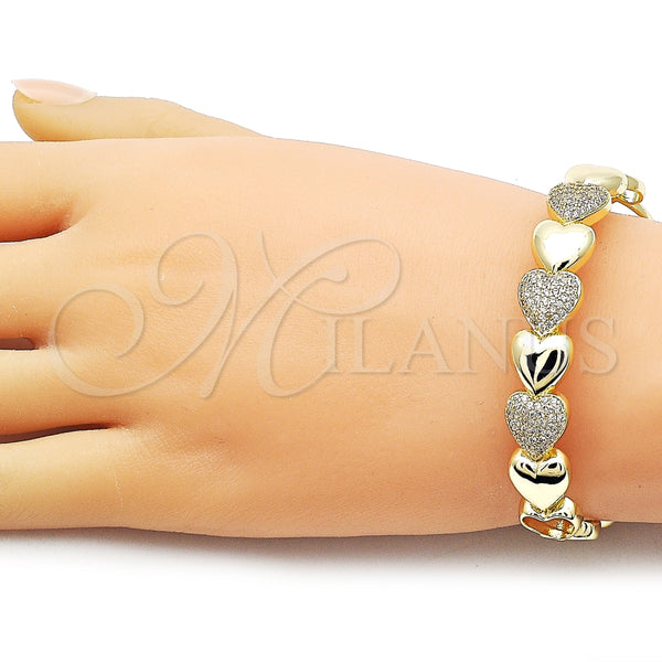 Aro Individual 07.237.0005 Oro Laminado, Diseño de Corazón, con Blanca Micro Pave, Pulido, Tres Tonos (Thickness, One size fits all)