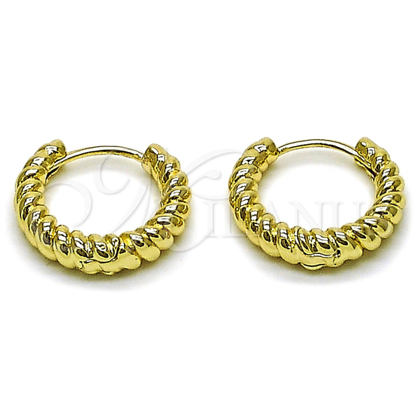 Argolla Huggie 02.213.0891.20 Oro Laminado, Diseño de Torcido, Pulido, Tono Dorado