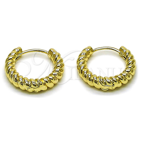 Argolla Huggie 02.213.0891.20 Oro Laminado, Diseño de Torcido, Pulido, Tono Dorado