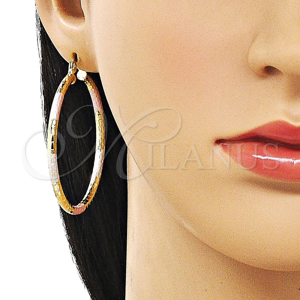 Argolla Grande 02.213.0243.50 Oro Laminado, Diseño de Hueco, Diamantado, Tres Tonos