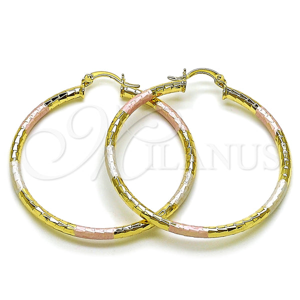 Argolla Grande 02.213.0243.50 Oro Laminado, Diseño de Hueco, Diamantado, Tres Tonos
