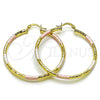 Argolla Grande 02.213.0243.50 Oro Laminado, Diseño de Hueco, Diamantado, Tres Tonos