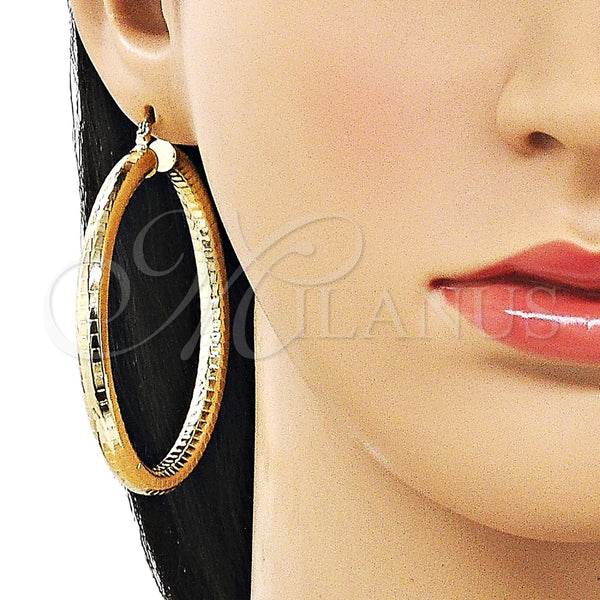 Argolla Grande 02.213.0755.60 Oro Laminado, Diseño de Hueco, Diamantado, Tono Dorado