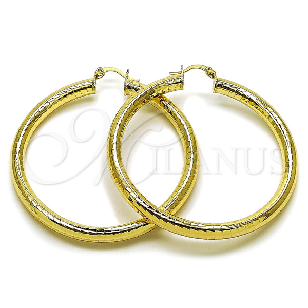 Argolla Grande 02.213.0755.60 Oro Laminado, Diseño de Hueco, Diamantado, Tono Dorado