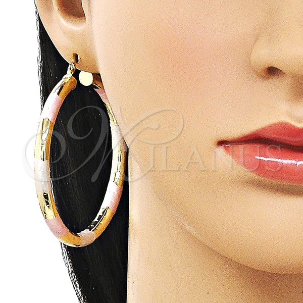 Argolla Grande 02.213.0755.1.60 Oro Laminado, Diseño de Hueco, Diamantado, Tres Tonos