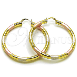 Argolla Grande 02.213.0755.1.60 Oro Laminado, Diseño de Hueco, Diamantado, Tres Tonos
