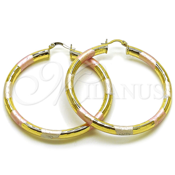 Argolla Grande 02.213.0755.1.60 Oro Laminado, Diseño de Hueco, Diamantado, Tres Tonos