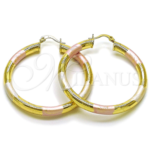 Argolla Grande 02.170.0309.1.50 Oro Laminado, Diseño de Hueco, Diamantado, Tres Tonos