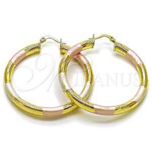 Argolla Grande 02.170.0309.1.50 Oro Laminado, Diseño de Hueco, Diamantado, Tres Tonos