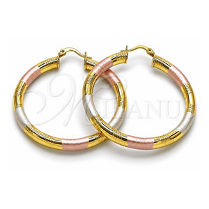 Argolla Grande 02.170.0309.1.50 Oro Laminado, Diseño de Hueco, Diamantado, Tres Tonos