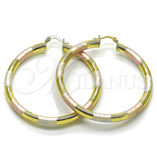 Argolla Grande 02.170.0309.1.60 Oro Laminado, Diseño de Hueco, Diamantado, Tres Tonos