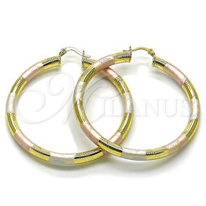 Argolla Grande 02.170.0309.1.60 Oro Laminado, Diseño de Hueco, Diamantado, Tres Tonos