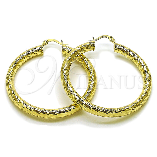 Argolla Grande 02.213.0311.50 Oro Laminado, Diseño de Hueco, Diamantado, Tono Dorado