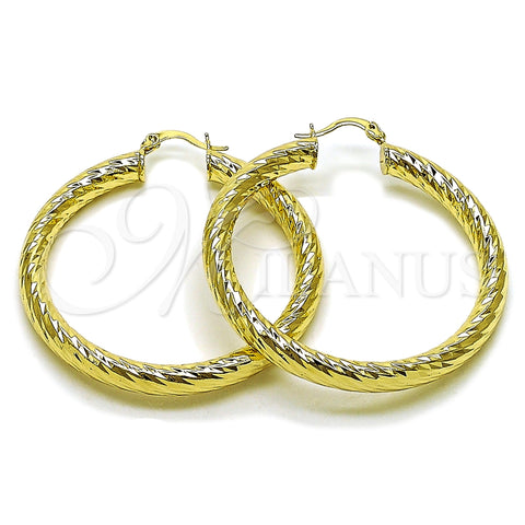 Argolla Grande 02.213.0311.50 Oro Laminado, Diseño de Hueco, Diamantado, Tono Dorado