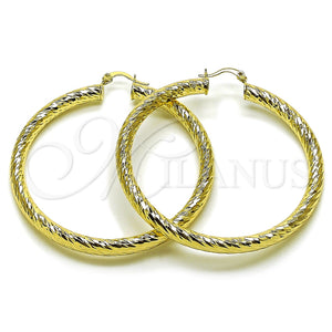 Argolla Grande 02.213.0311.60 Oro Laminado, Diseño de Hueco, Diamantado, Tono Dorado