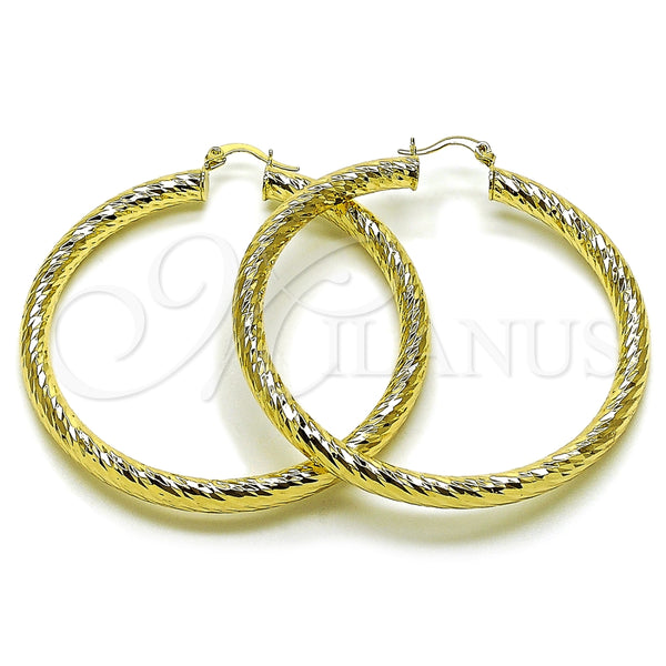 Argolla Grande 02.213.0311.60 Oro Laminado, Diseño de Hueco, Diamantado, Tono Dorado