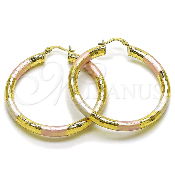 Argolla Grande 02.213.0310.1.50 Oro Laminado, Diseño de Hueco, Diamantado, Tres Tonos