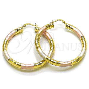 Argolla Grande 02.213.0310.1.50 Oro Laminado, Diseño de Hueco, Diamantado, Tres Tonos