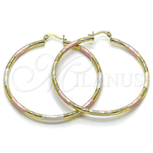 Argolla Grande 02.213.0152.1.60 Oro Laminado, Diseño de Hueco, Diamantado, Tres Tonos