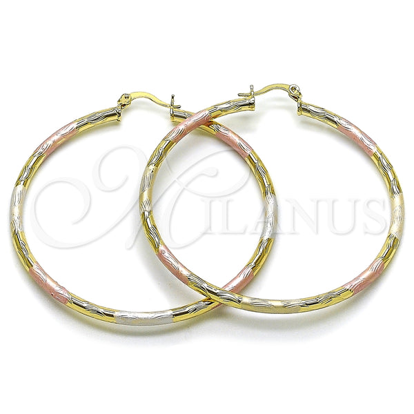 Argolla Grande 02.213.0152.1.60 Oro Laminado, Diseño de Hueco, Diamantado, Tres Tonos