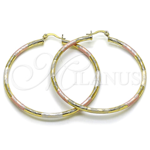 Argolla Grande 02.213.0152.1.60 Oro Laminado, Diseño de Hueco, Diamantado, Tres Tonos