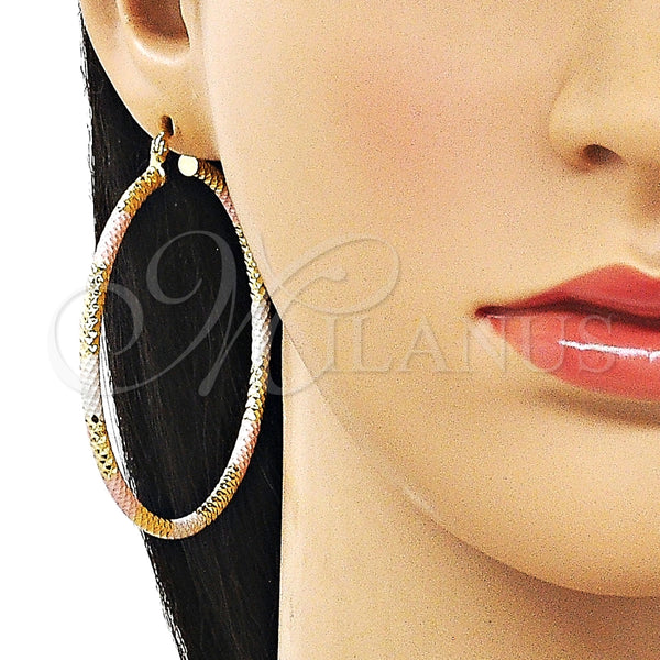 Argolla Grande 02.213.0154.1.60 Oro Laminado, Diseño de Hueco, Diamantado, Tres Tonos