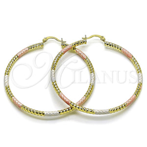Argolla Grande 02.213.0154.1.60 Oro Laminado, Diseño de Hueco, Diamantado, Tres Tonos