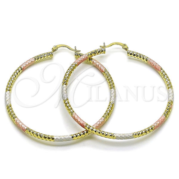 Argolla Grande 02.213.0154.1.60 Oro Laminado, Diseño de Hueco, Diamantado, Tres Tonos
