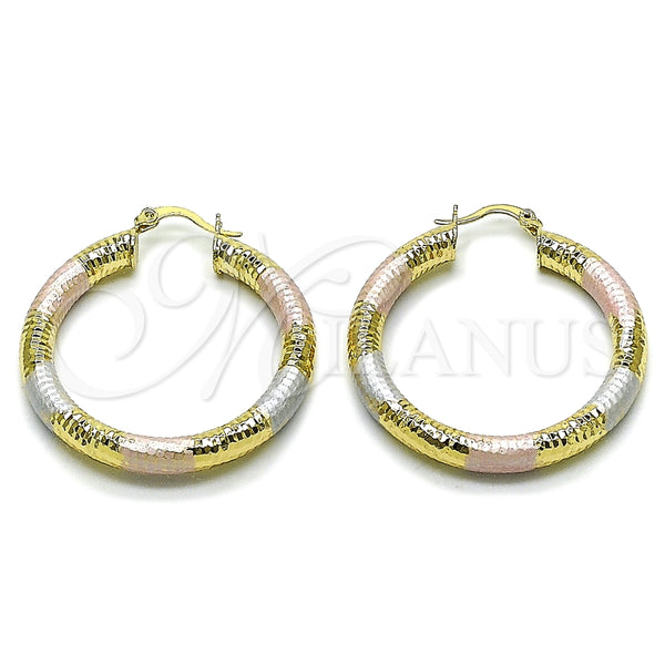 Argolla Mediana 02.213.0224.1.40 Oro Laminado, Diseño de Hueco, Diamantado, Tres Tonos