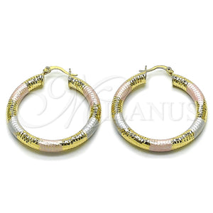 Argolla Mediana 02.213.0224.1.40 Oro Laminado, Diseño de Hueco, Diamantado, Tres Tonos