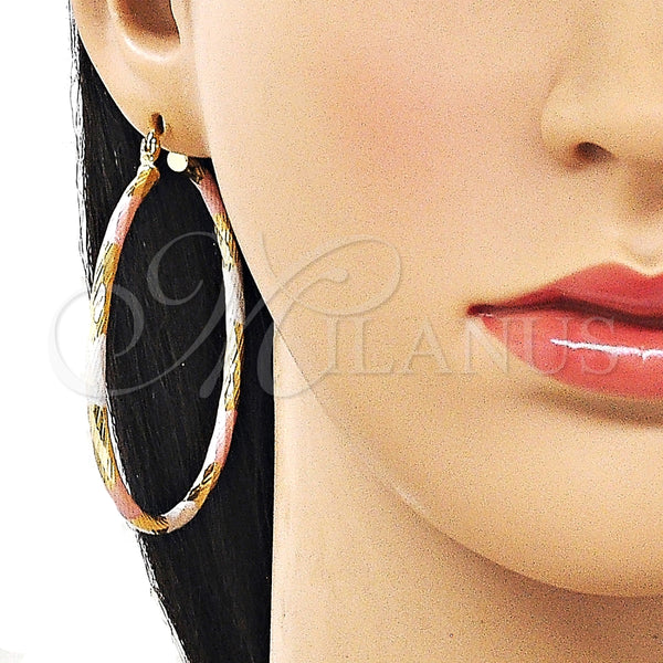 Argolla Grande 02.213.0254.60 Oro Laminado, Diseño de Hueco, Diamantado, Tres Tonos